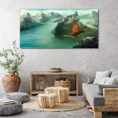 Foto auf leinwand Adler über einem Bergsee