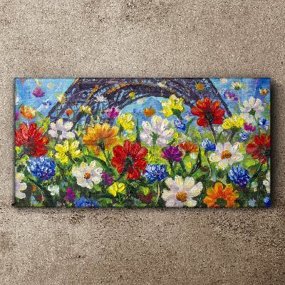Foto leinwand Blumenlandschaft mit dem Eiffelturm