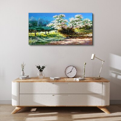 Fotobilder Frühlingslandschaft mit blühenden Bäumen