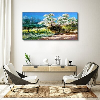 Fotobilder Frühlingslandschaft mit blühenden Bäumen