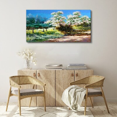 Fotobilder Frühlingslandschaft mit blühenden Bäumen