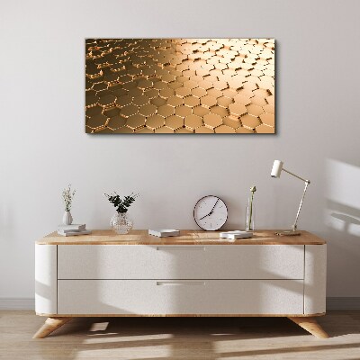 Foto auf leinwand Goldene Sechsecke auf Glas