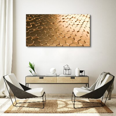 Foto auf leinwand Goldene Sechsecke auf Glas