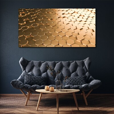 Foto auf leinwand Goldene Sechsecke auf Glas