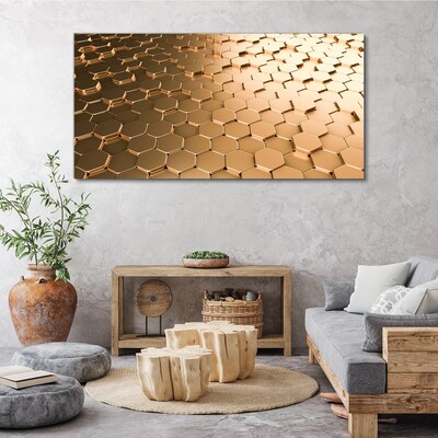 Foto auf leinwand Goldene Sechsecke auf Glas