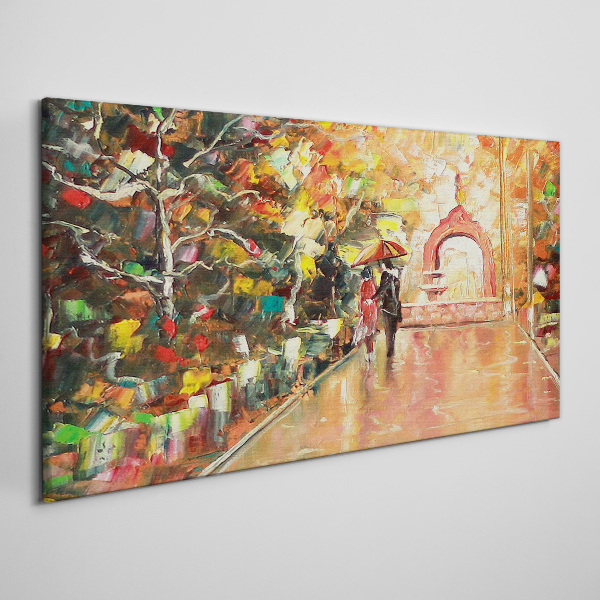 Bild auf leinwand Herbstliche Gasse mit Sonnenschirmen