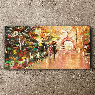 Bild auf leinwand Herbstliche Gasse mit Sonnenschirmen