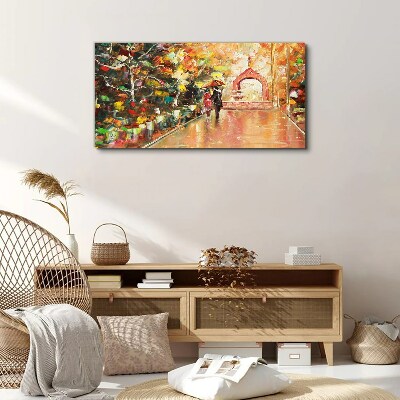 Bild auf leinwand Herbstliche Gasse mit Sonnenschirmen