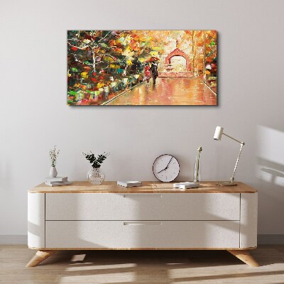 Bild auf leinwand Herbstliche Gasse mit Sonnenschirmen