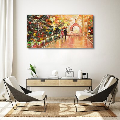 Bild auf leinwand Herbstliche Gasse mit Sonnenschirmen