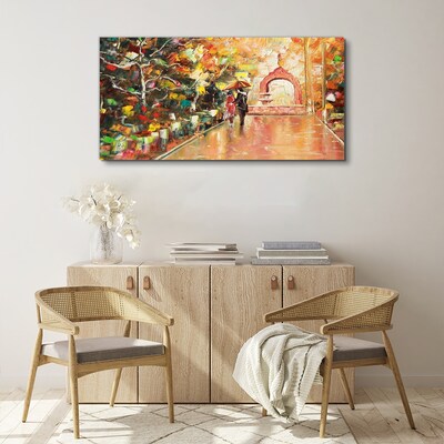 Bild auf leinwand Herbstliche Gasse mit Sonnenschirmen
