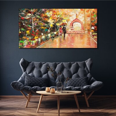 Bild auf leinwand Herbstliche Gasse mit Sonnenschirmen