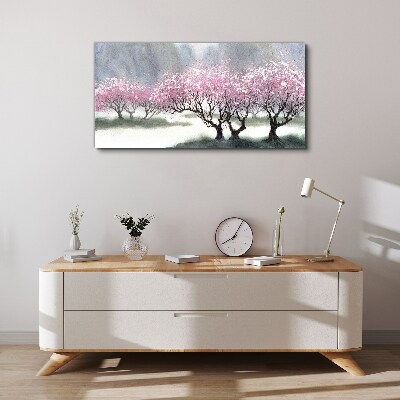 Foto auf leinwand Blühende Bäume im Frühlingsdunst