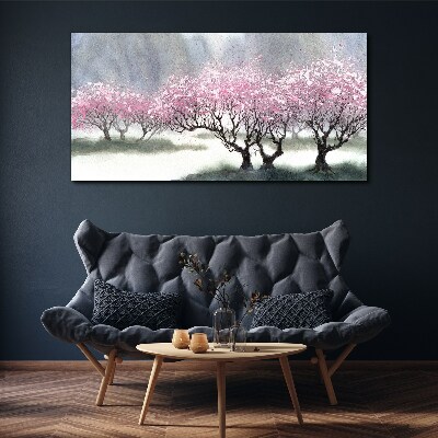 Foto auf leinwand Blühende Bäume im Frühlingsdunst