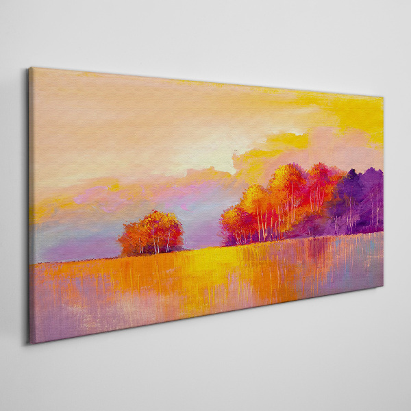 Foto auf leinwand Farbenprächtiger Sonnenuntergang über der Wiese