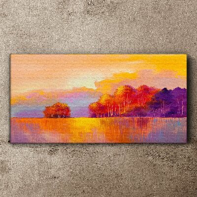 Foto auf leinwand Farbenprächtiger Sonnenuntergang über der Wiese