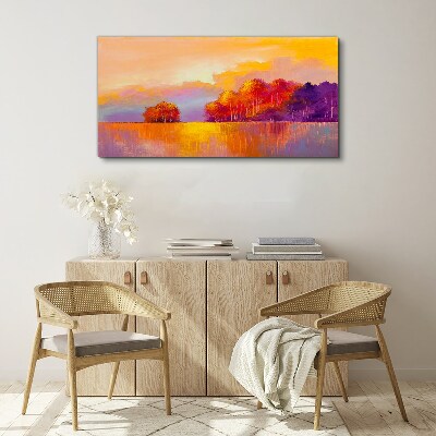 Foto auf leinwand Farbenprächtiger Sonnenuntergang über der Wiese