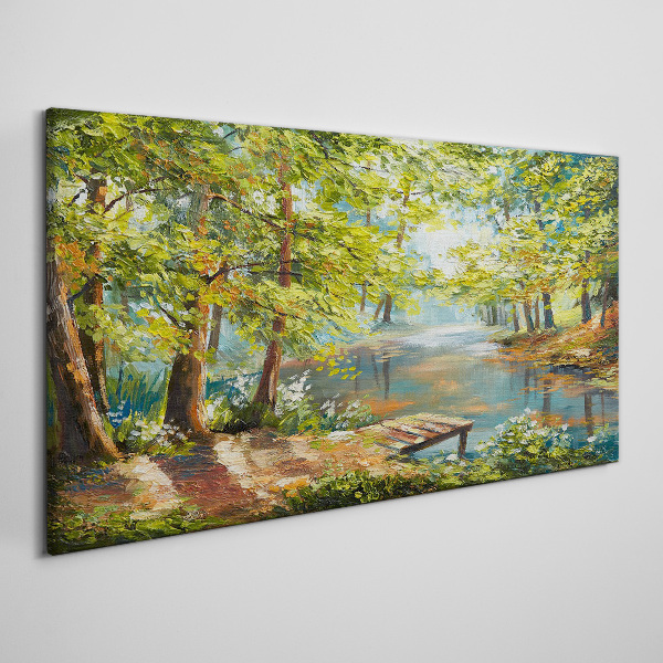 Bild auf leinwand Eine friedliche Waldlandschaft am See
