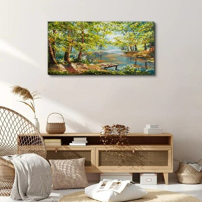 Bild auf leinwand Eine friedliche Waldlandschaft am See