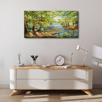 Bild auf leinwand Eine friedliche Waldlandschaft am See