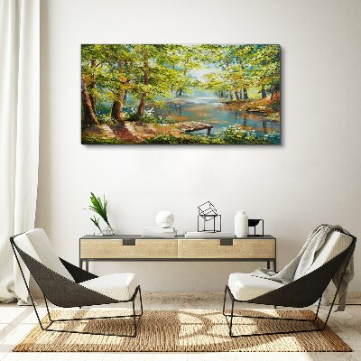 Bild auf leinwand Eine friedliche Waldlandschaft am See