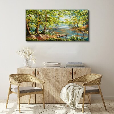 Bild auf leinwand Eine friedliche Waldlandschaft am See