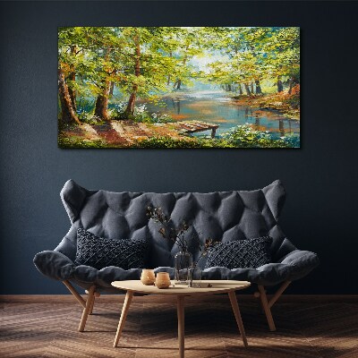 Bild auf leinwand Eine friedliche Waldlandschaft am See