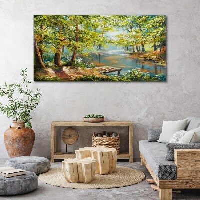 Bild auf leinwand Eine friedliche Waldlandschaft am See