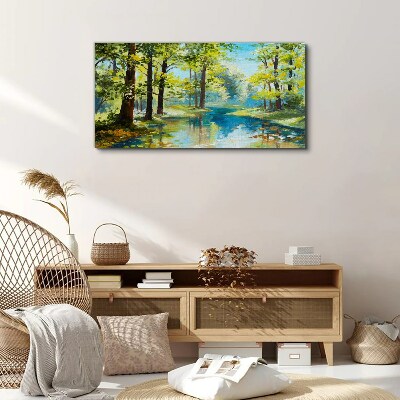 Foto auf leinwand Eine friedliche Waldlandschaft am Wasser