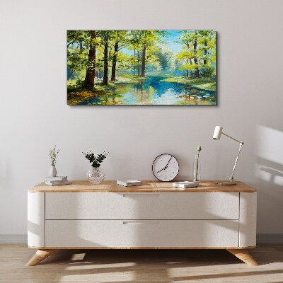 Foto auf leinwand Eine friedliche Waldlandschaft am Wasser