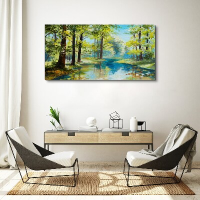 Foto auf leinwand Eine friedliche Waldlandschaft am Wasser