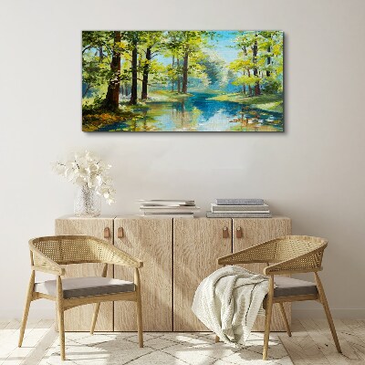 Foto auf leinwand Eine friedliche Waldlandschaft am Wasser