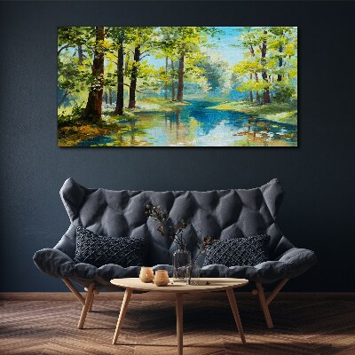 Foto auf leinwand Eine friedliche Waldlandschaft am Wasser