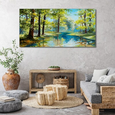 Foto auf leinwand Eine friedliche Waldlandschaft am Wasser
