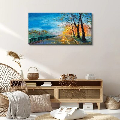 Foto auf leinwand Herbstliche Gasse im Sonnenschein