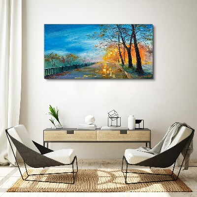 Foto auf leinwand Herbstliche Gasse im Sonnenschein