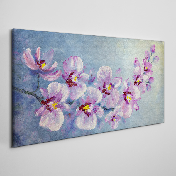 Foto auf leinwand Blumenorchideen auf blauem Hintergrund