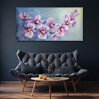 Foto auf leinwand Blumenorchideen auf blauem Hintergrund
