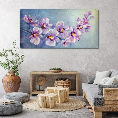 Foto auf leinwand Blumenorchideen auf blauem Hintergrund