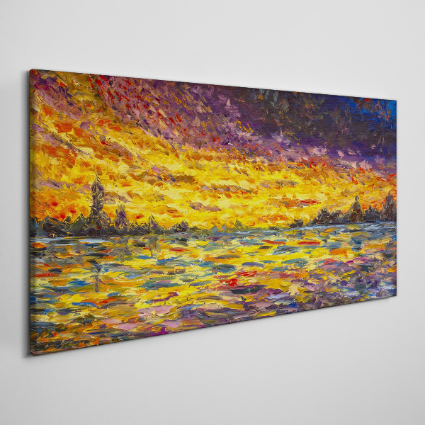 Foto auf leinwand Goldene Stunde am See
