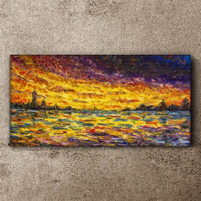 Foto auf leinwand Goldene Stunde am See