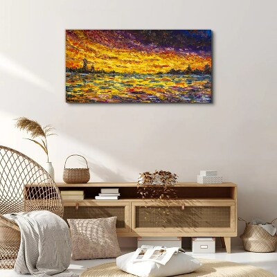 Foto auf leinwand Goldene Stunde am See