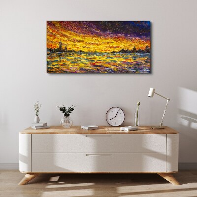 Foto auf leinwand Goldene Stunde am See