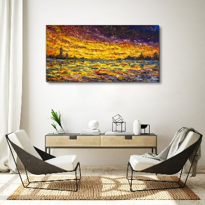 Foto auf leinwand Goldene Stunde am See