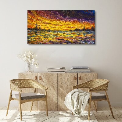 Foto auf leinwand Goldene Stunde am See