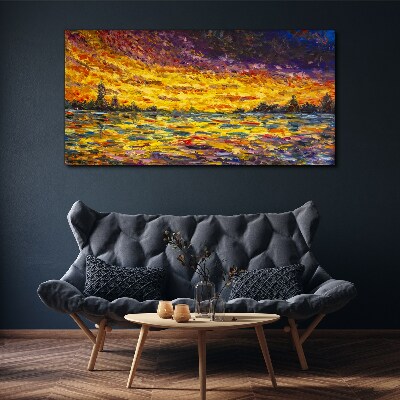 Foto auf leinwand Goldene Stunde am See