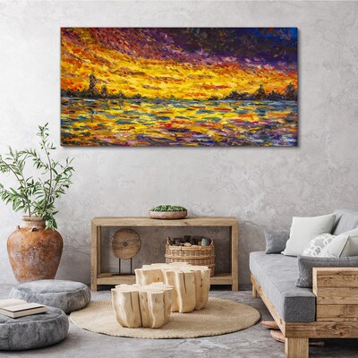 Foto auf leinwand Goldene Stunde am See