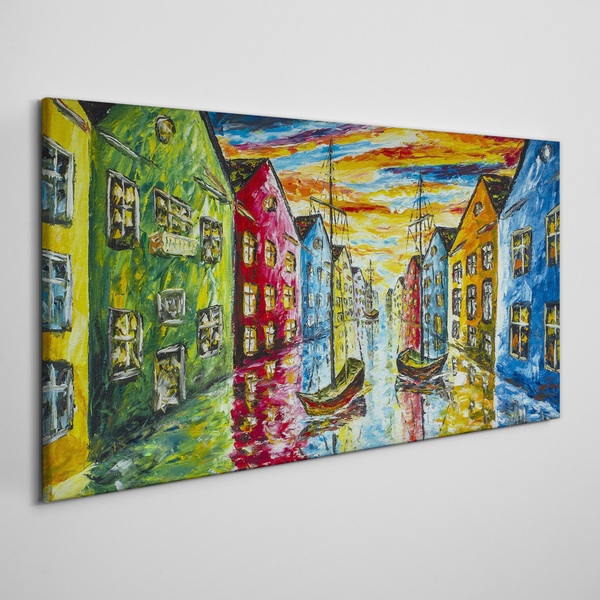 Foto auf leinwand Bunte Stadthäuser am Fluss