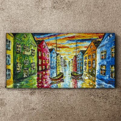 Foto auf leinwand Bunte Stadthäuser am Fluss