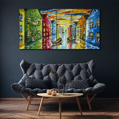 Foto auf leinwand Bunte Stadthäuser am Fluss